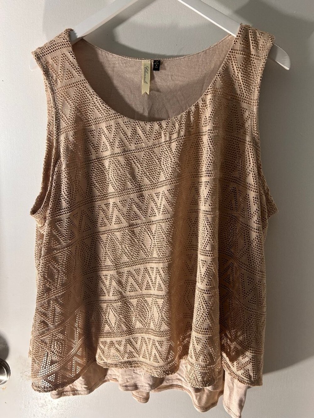 Chenault 2X Beige Lace Overlay Layered Tank Top Open Back Made in USA